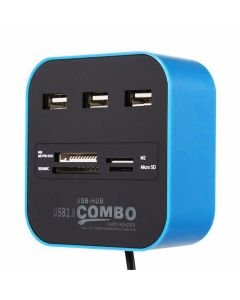 hub-usb-combo-3-ports-lecteur-de-cartes-noir-bleu-1.jpg Hub USB COMBO 3 Ports + Lecteur de cartes - Noir Bleu – Image 1