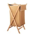 Panier à Linge Pliable en Bois Grand Modèle - Beige
